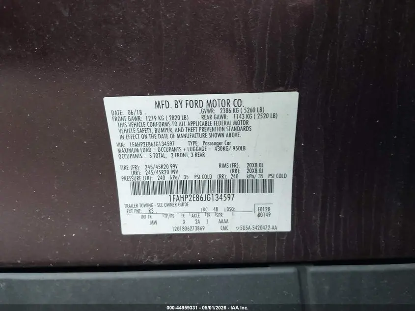 2018 FORD TAURUS SEL