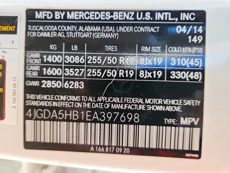 2014 MERCEDES-BENZ ML 350 4MATIC  