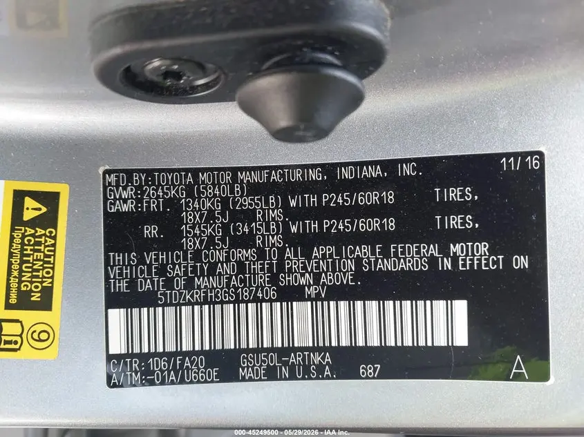 2016 TOYOTA HIGHLANDER LE PLUS V6