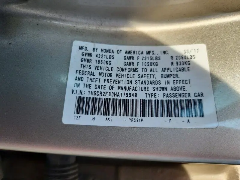 2017 HONDA ACCORD EXL  
