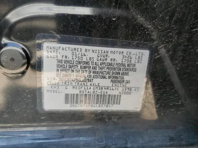 2016 NISSAN VERSA S  