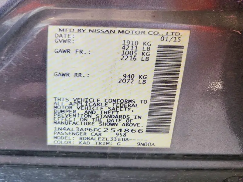 2015 NISSAN ALTIMA 2.5 S  