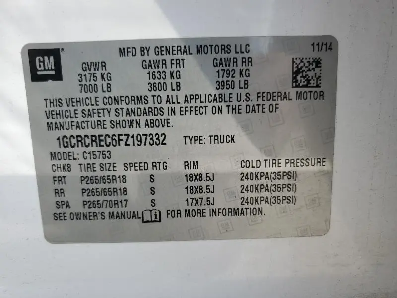 2015 CHEVROLET SILVERADO C1500 LT  