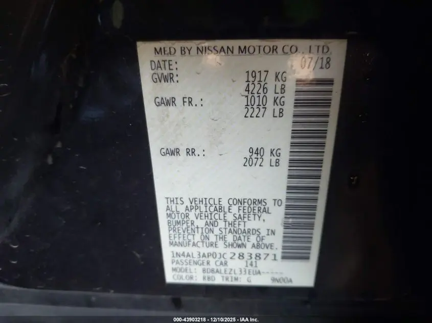 2018 NISSAN ALTIMA 2.5 S