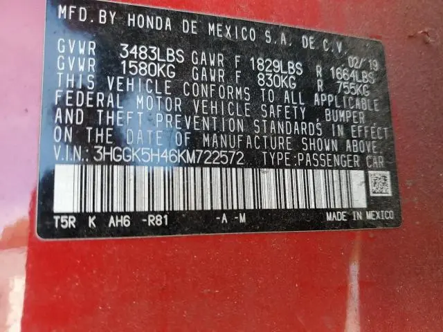 2019 HONDA FIT LX  