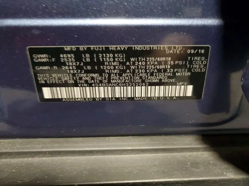 2017 SUBARU OUTBACK 2.5I LIMITED  