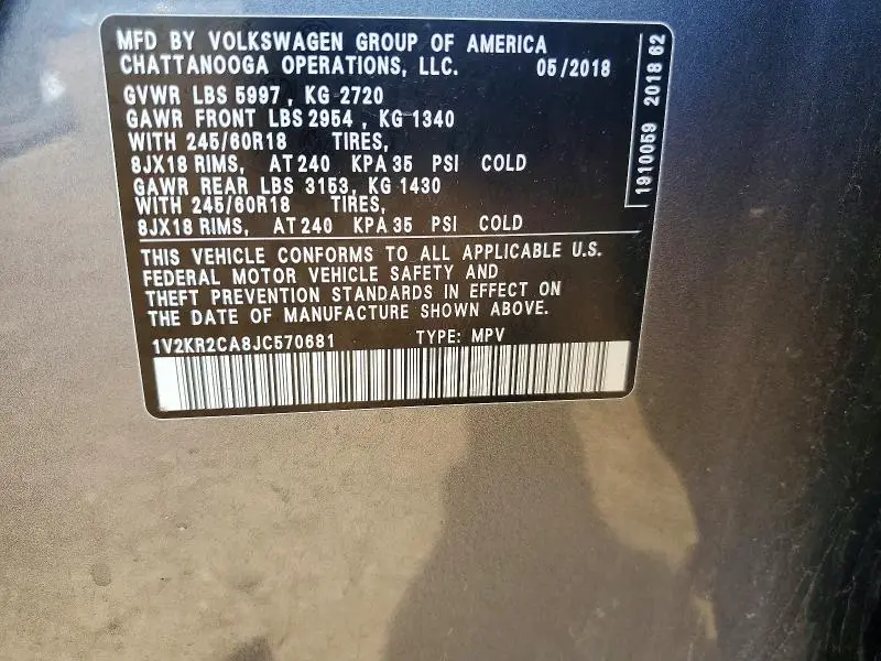 2018 VOLKSWAGEN ATLAS SE  