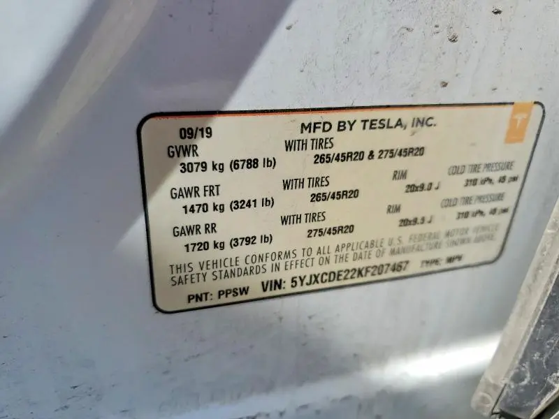 2019 TESLA MODEL X   