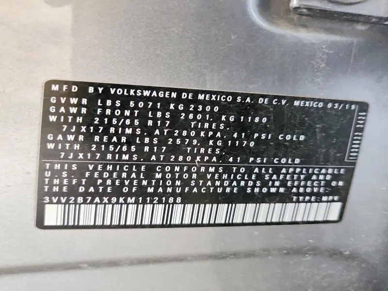 2019 VOLKSWAGEN TIGUAN SE  