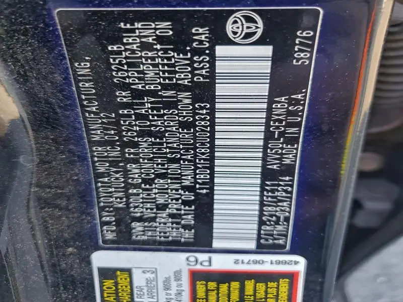 2012 TOYOTA CAMRY HYBRID  