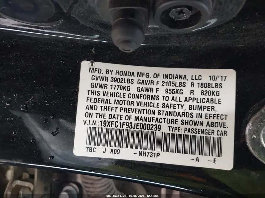 2018 HONDA CIVIC TOURING