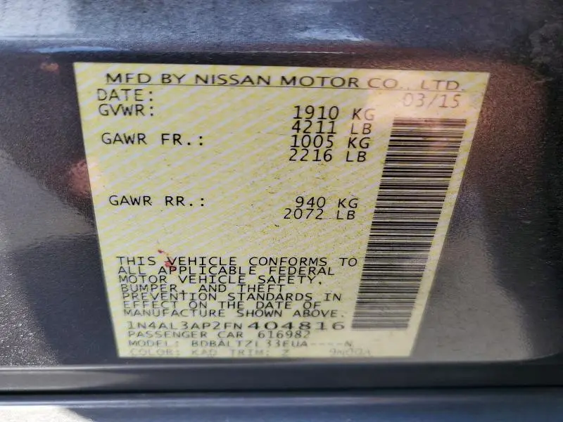 2015 NISSAN ALTIMA 2.5 SL  