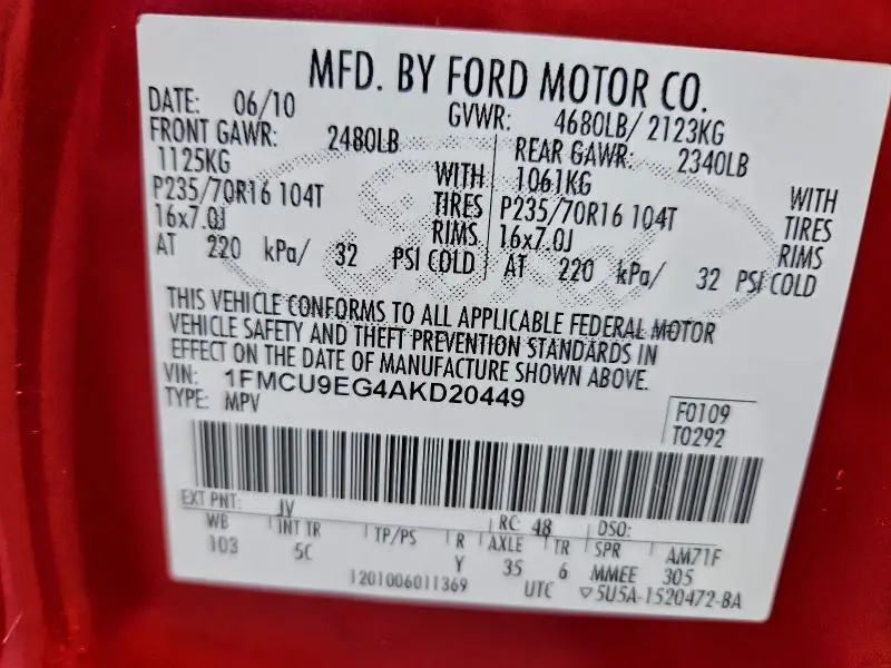 2010 FORD ESCAPE LIMITED  