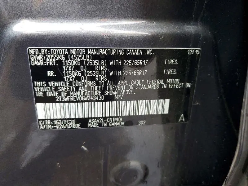 2016 TOYOTA RAV4 XLE  