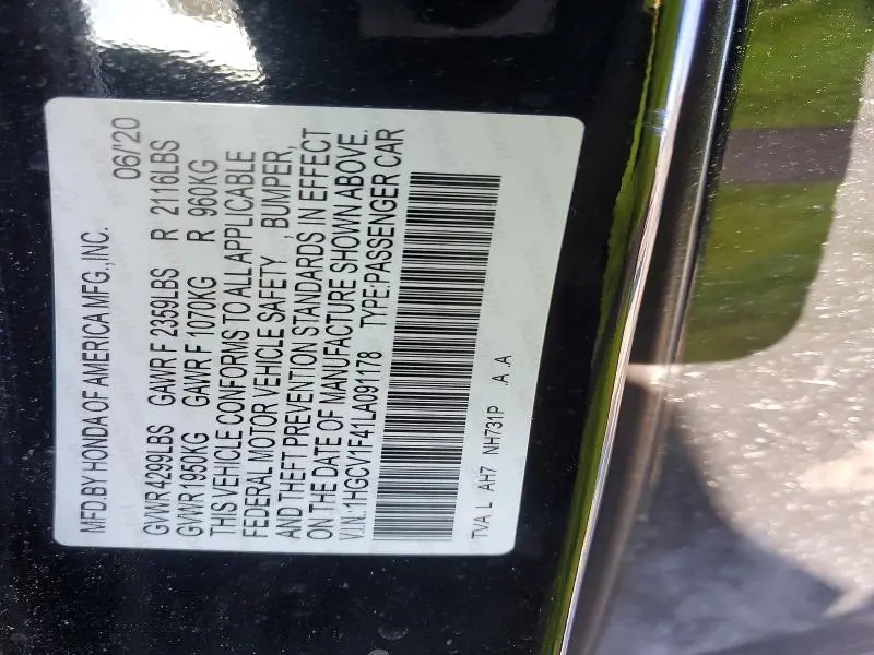 2020 HONDA ACCORD EX  