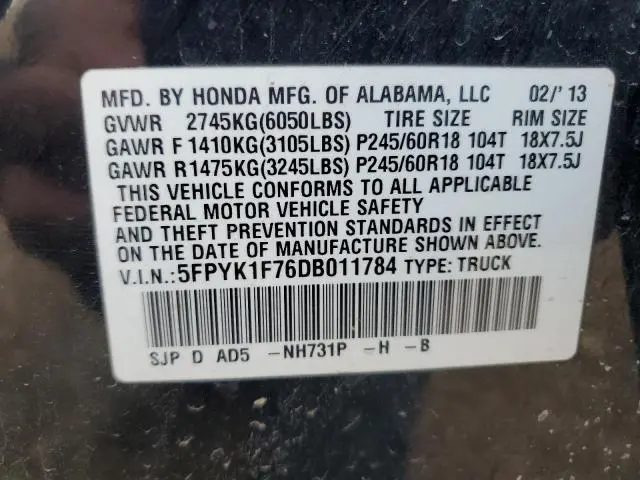 2013 HONDA RIDGELINE SPORT  
