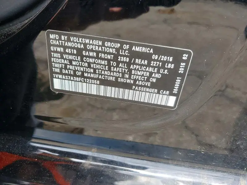2015 VOLKSWAGEN PASSAT S  