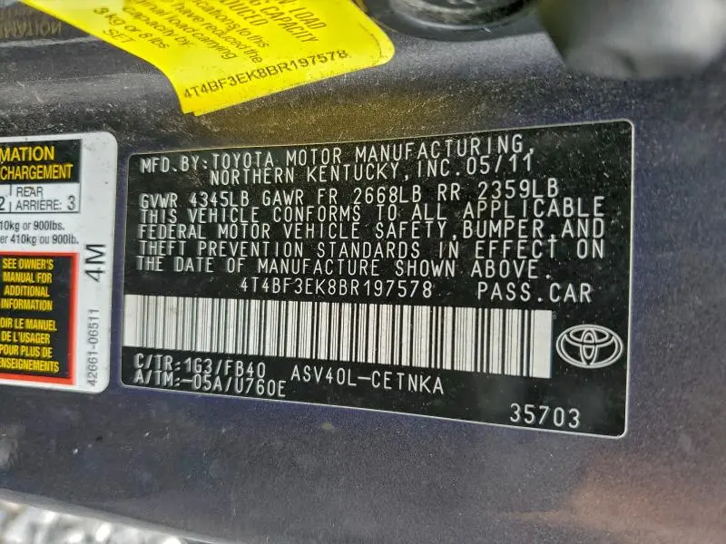 2011 TOYOTA CAMRY LE  