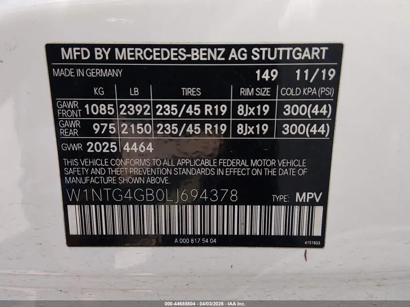 2020 MERCEDES-BENZ GLA 250 4MATIC