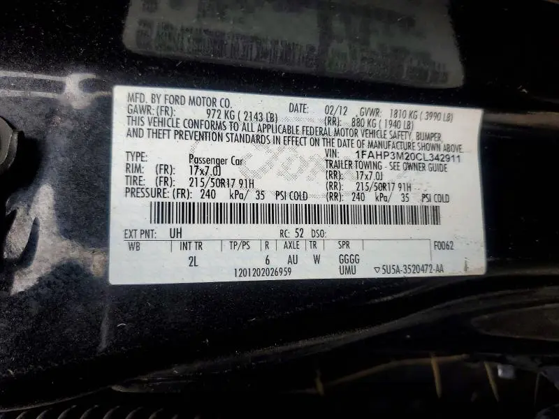 2012 FORD FOCUS SEL  