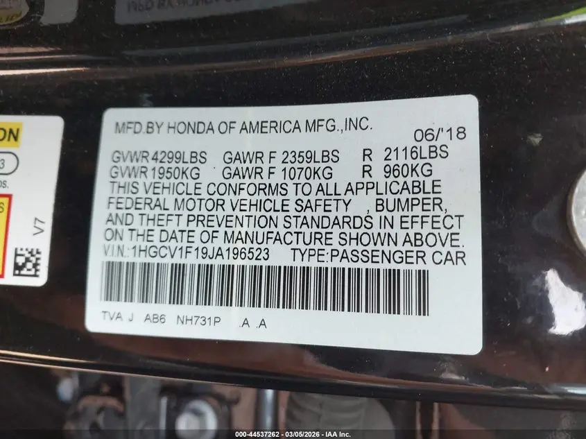 2018 HONDA ACCORD LX