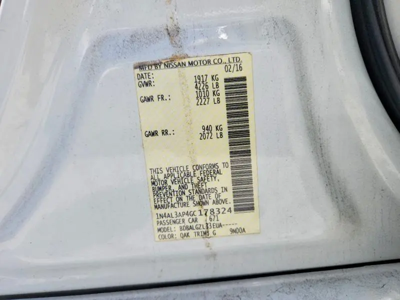 2016 NISSAN ALTIMA 2.5 S  