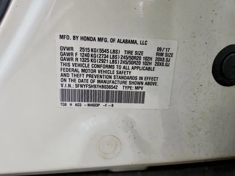 2017 HONDA PILOT TOURING  