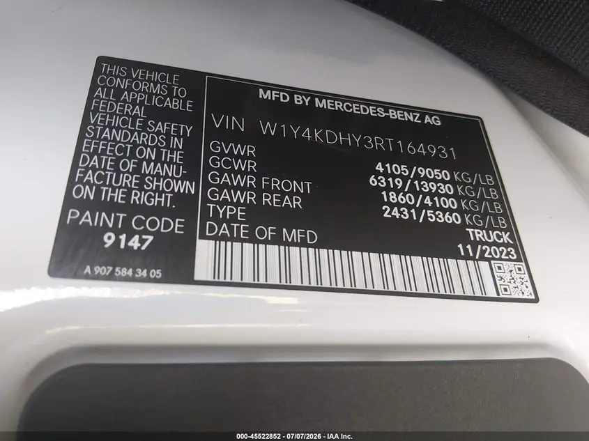 2024 MERCEDES-BENZ SPRINTER 2500 HIGH ROOF 4-CYL DIESEL