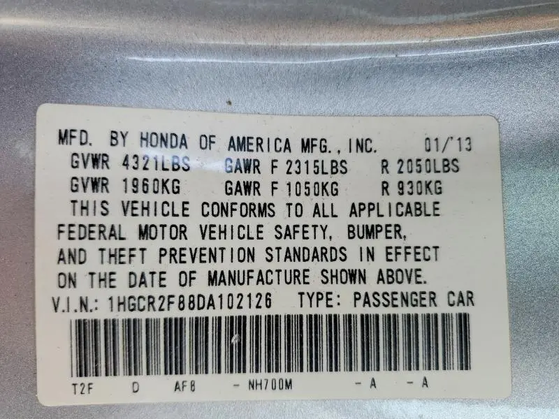 2013 HONDA ACCORD EXL  
