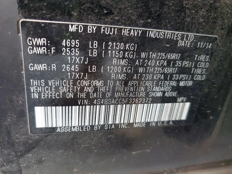 2015 SUBARU OUTBACK 2.5I PREMIUM  