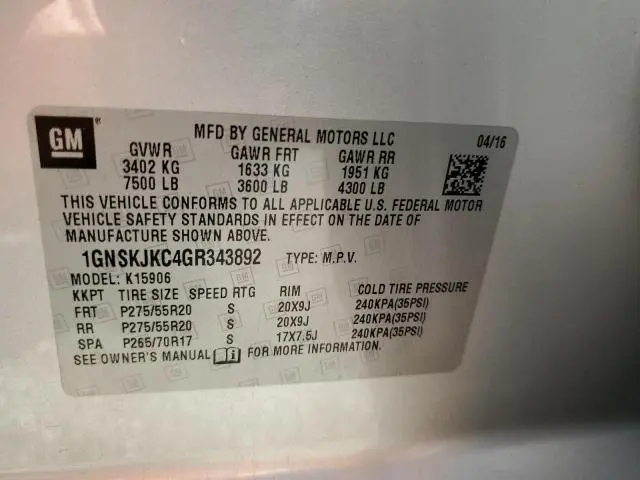 2016 CHEVROLET SUBURBAN K1500 LTZ  