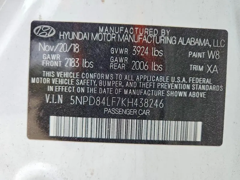 2019 HYUNDAI ELANTRA SEL  