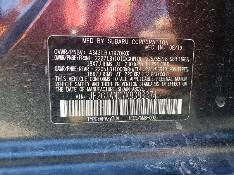 2019 SUBA CROSSTREK LIMITED  