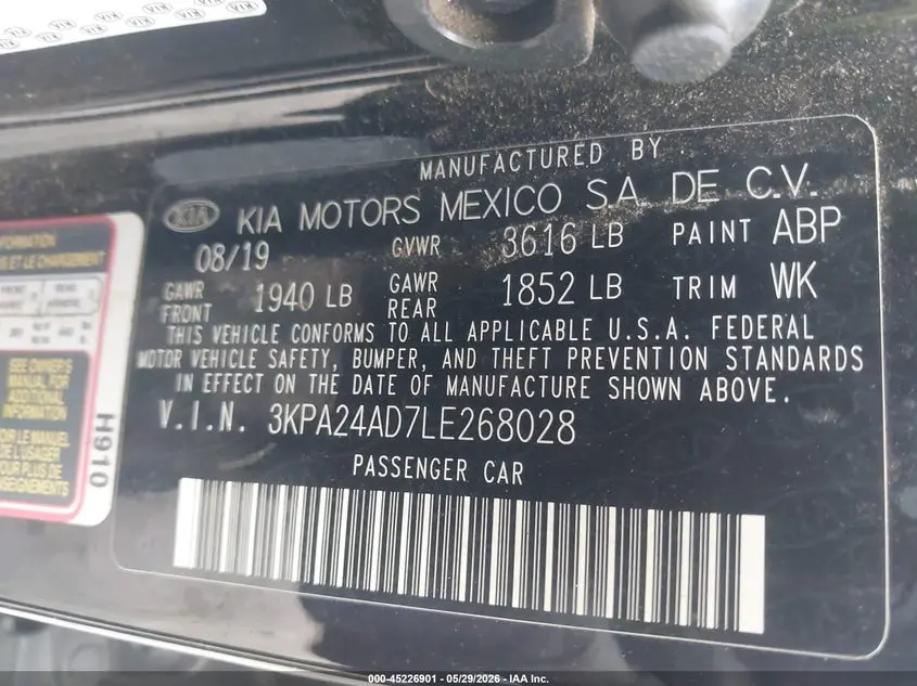 2020 KIA RIO S