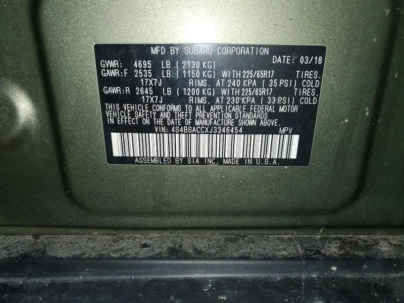 2018 SUBARU OUTBACK 2.5I PREMIUM  