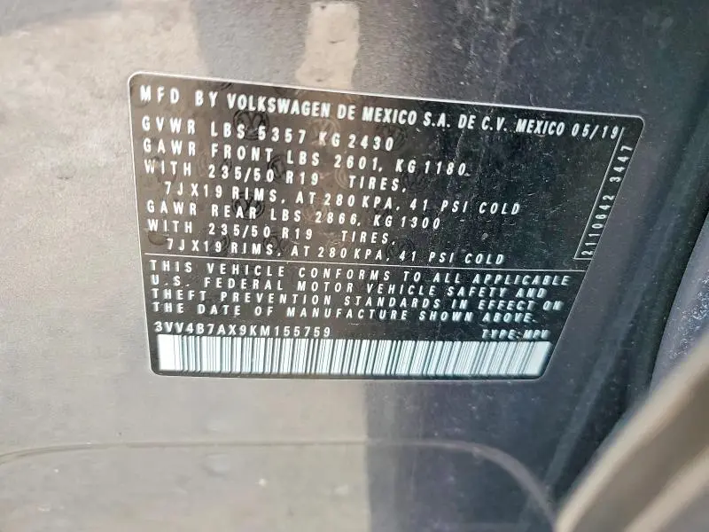 2019 VOLKSWAGEN TIGUAN SEL PREMIUM  