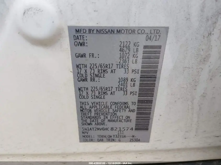 2017 NISSAN ROGUE SV