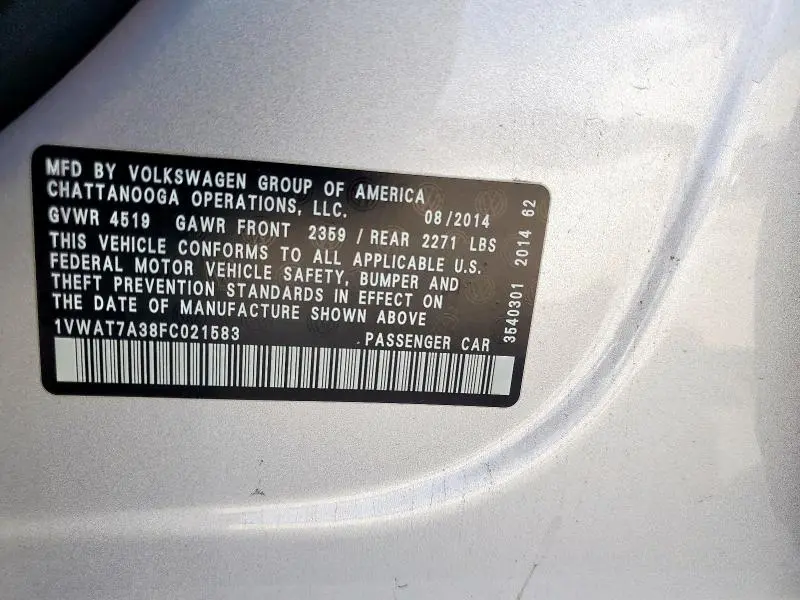 2015 VOLKSWAGEN PASSAT S  