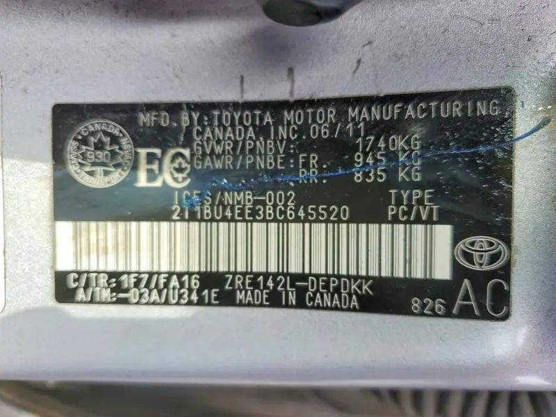 2011 TOYOTA COROLLA BASE  