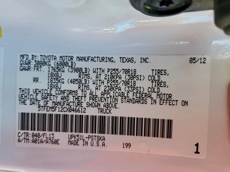 2012 TOYOTA TUNDRA CREWMAX SR5  