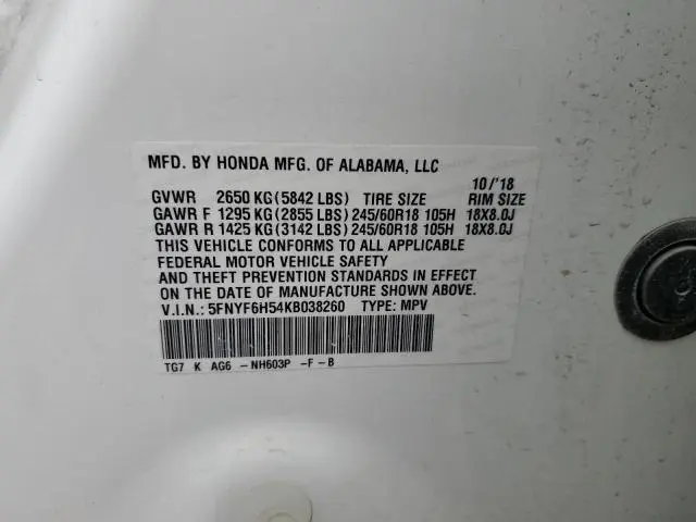 2019 HONDA PILOT EXL  