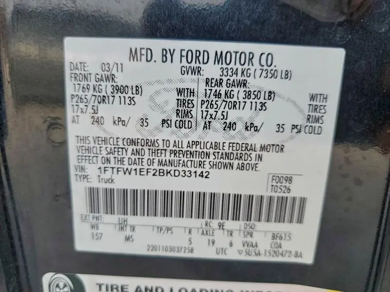 2011 FORD F150 SUPERCREW  