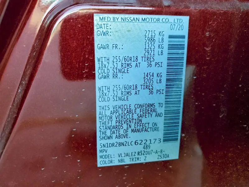 2020 NISSAN PATHFINDER SV  