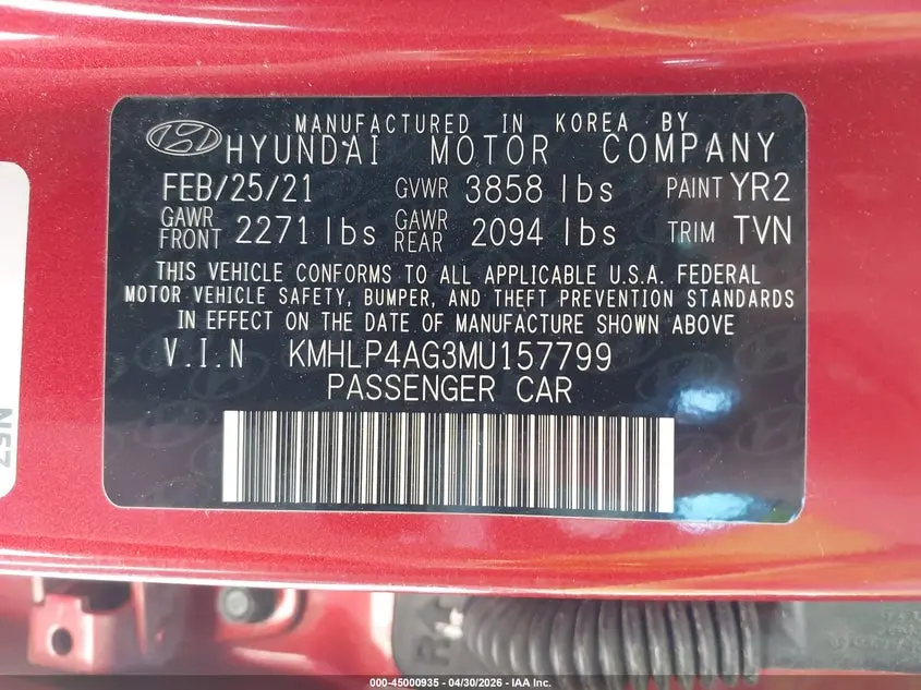 2021 HYUNDAI ELANTRA LIMITED