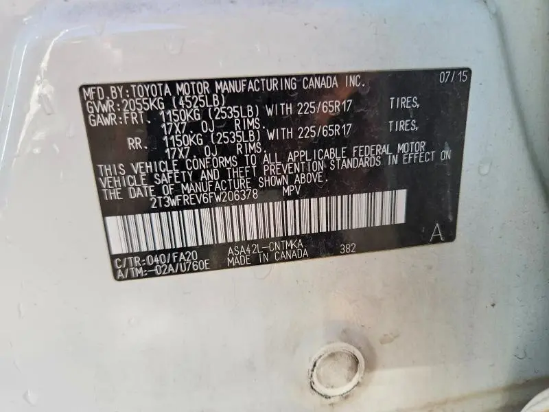 2015 TOYOTA RAV4 XLE  