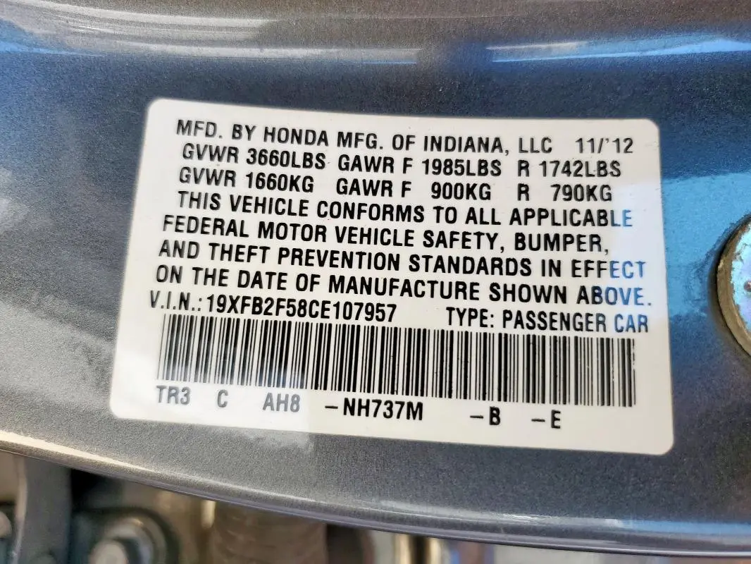 2012 HONDA CIVIC LX  