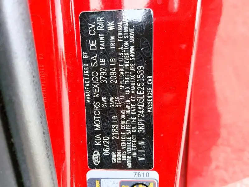 2020 KIA FORTE LXS  