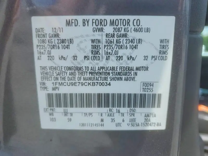 2012 FORD ESCAPE LIMITED  