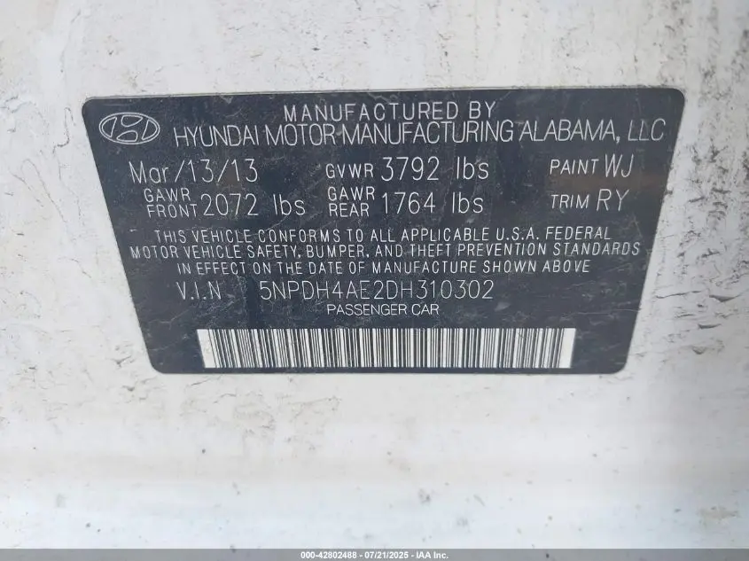 2013 HYUNDAI ELANTRA LIMITED