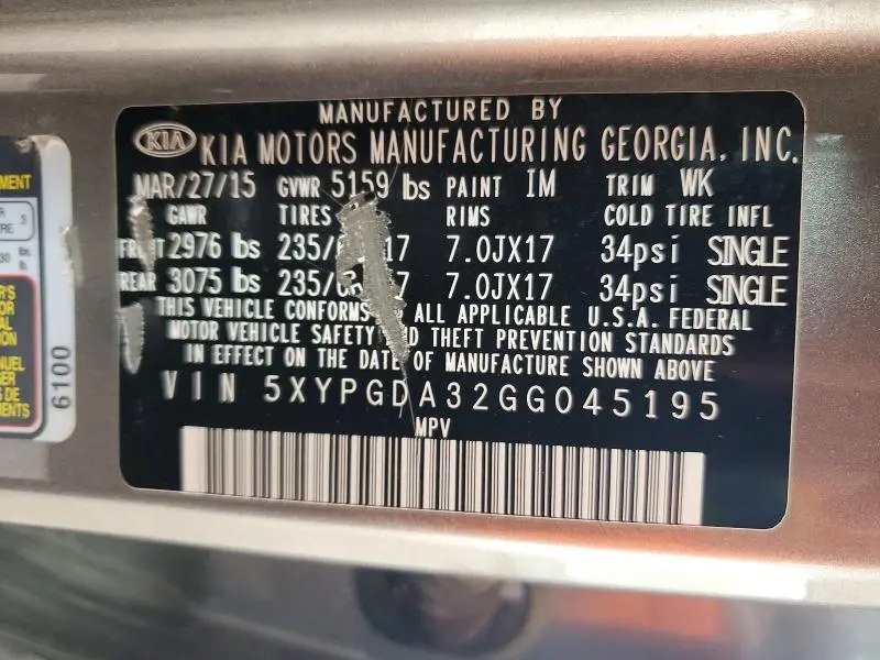 2016 KIA SORENTO LX  